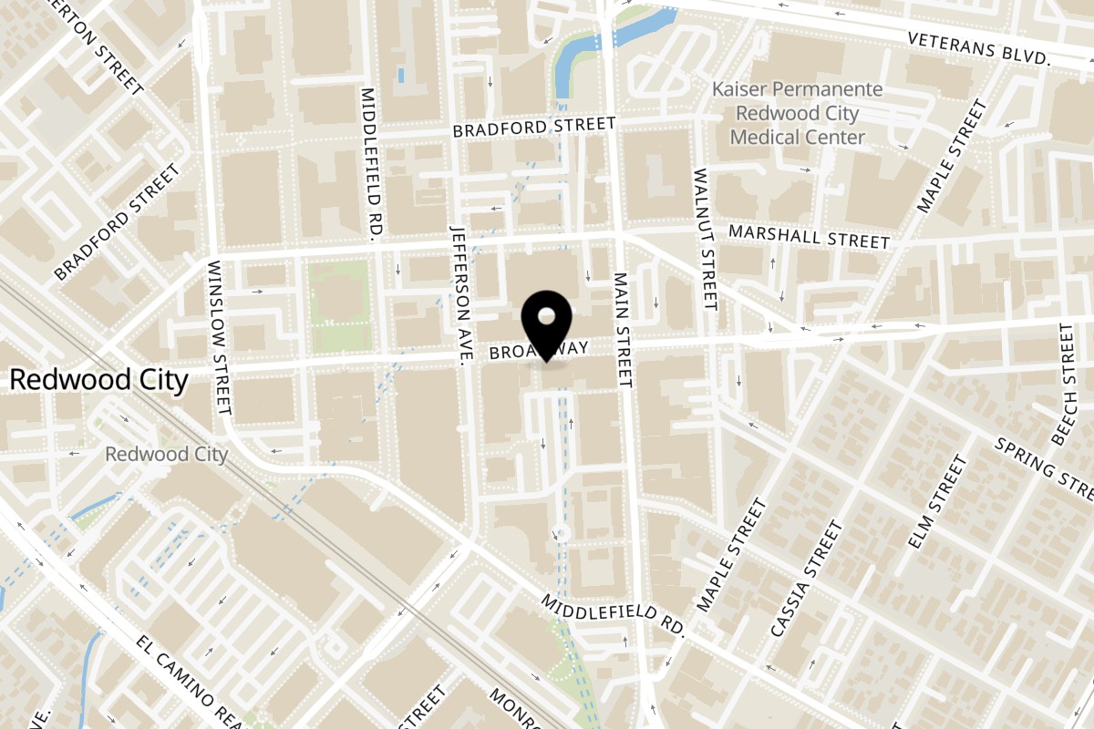 Map showing the location of Pizzeria Cardamomo on 2053A Broadway in Redwood City
